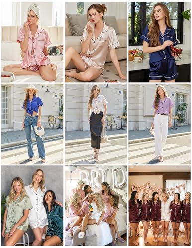 SHEFOTY Silk Pajamas for Women Short Sleeve Sleepwear Soft Button Down Loungewear 2 Piece Satin Pjs Shorts Set S-XXL