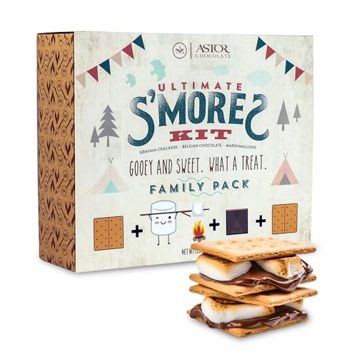 Smores Kit By Astor Chocolate Smore Kit for Fire Pit, Camping, Includes Marshmallows, Graham Crackers, Assorted Premium Be...