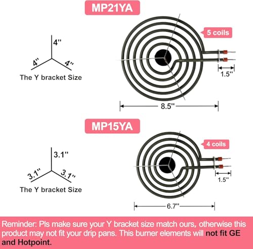 Upgraded MP22YA 4 Pack Electric Range Burner Element Unit Set, 2 x MP15YA 6" and 2 x MP21YA 8" Stove Burners Replacement f...