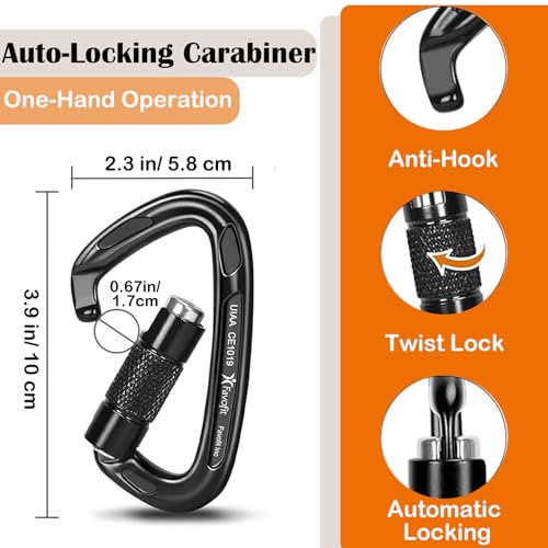UIAA Certified 25kN-42kN Climbing Carabiners - Favofit Heavy Duty Locking Carabiner Clips with Twist or Screw Lock - Profe...