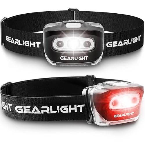 LED Headlamp Battery Powered 2-pack | Head Lamp Running Hunting Camping Fishing Hiking with Red Light and Adjustable Headb...