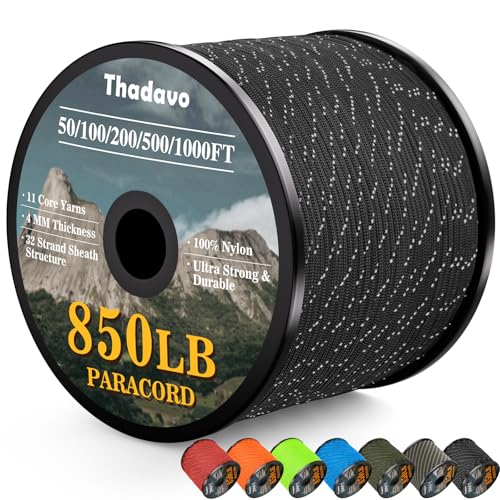 Thadavo Reflective Paracord Rope 850Ib, 50/100/200/500/1000ft 4MM 11 Strand para Cords Lanyard Utility Parachute Cord for ...