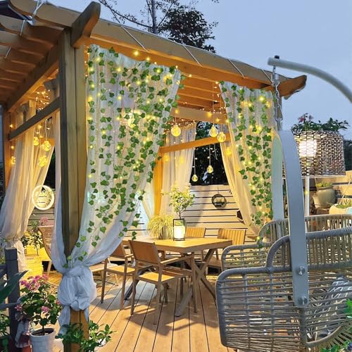 RECUTMS Ivy Fake Vines for Room Decor 12 Pack 86 FT Artificial Plant with 100 LED String Light Bedroom Aesthetic Hanging G...