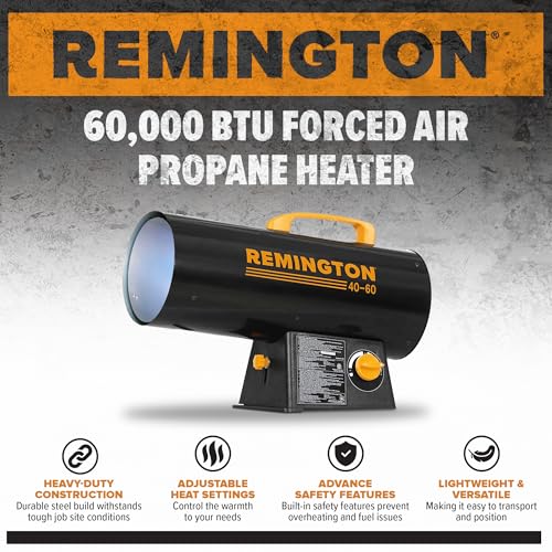 Remington LP Forced Air Heater, Portable 60,000 BTU Space Heater for up to 1500 Square Feet - Liquid Propane Gas Powered, ...