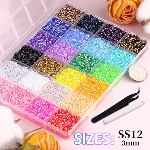 32000Pcs Resin Jelly Rhinestones for Bedazzling, Multicolor 3mm Flatback Gems for Diamond Art, Bedazzler Kit with 3Pcs 10m...