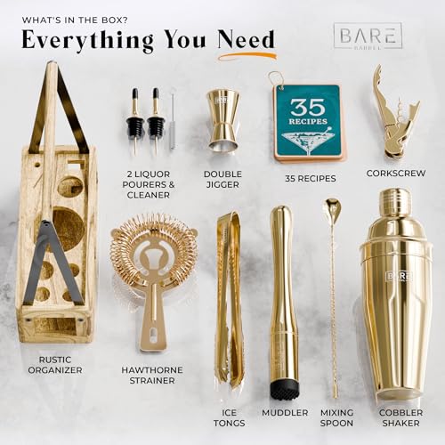BARE BARREL® Mixology Bartender Kit Bar Set | Martini Cocktail Shaker Set | Barware Mixing Tools for Home Bartending | Far...