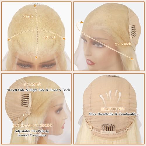 613 Lace Front Wigs Human Hair 22 Inch 13x6 HD Lace Front Human Hair Wig Pre Plucked 180 Density Blonde Wig Straight Lace Frontal Wigs for Women