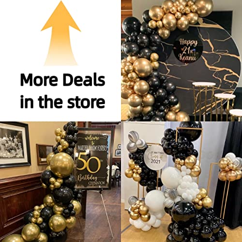 Bezente Black Gold Balloons Garland Kit, 100Pcs Black Gold Metallic Chrome and Gold Confetti Balloons Arch with Tape for N...