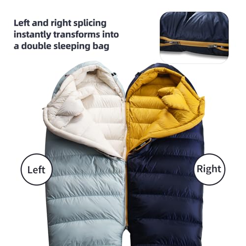 QEZER Down Sleeping Bag for Adults with 620 Fill Power Down Ultralight Mummy Backpacking Sleeping Bag