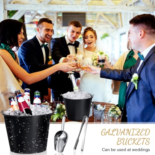 Zopeal 12 Pcs Metal Beer Buckets with Ice Shovels and Tongs Stainless Steel Ice Bucket with Handle Round Pails for Summer ...