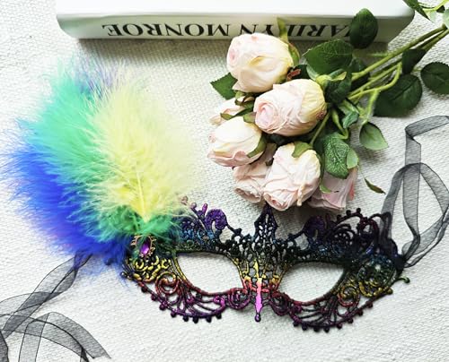 Ailansnug Masquerade Mask for Women Feather Lace Masks For Prom Ball Mardi Gras Halloween Party Costume Supply