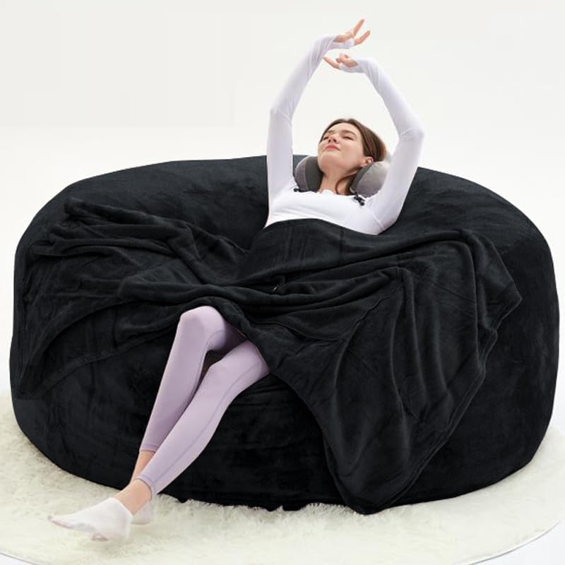 5FT,Big Bean Bag Chairs for Adults，Bag with Filler Included，Comfortable and Soft Plush ，Memory Foam Bean Bag,Oversized Bean Bag,Read Chair Suitable for Living Room and Bedroom (Black, 5 Foot)