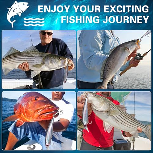 OROOTL Saltwater Fishing Lures Kit, 6 Pack Assorted Surf Fishing Jerkbait Minnow Lures Hard Baits Popper Plugs for Striped...