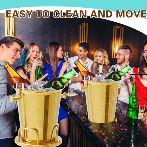 Lallisa 2 Pieces Wine Ice Bucket with Stand Stainless Steel Standing Champagne Ice Bucket Cube Container on Stand for Beer...