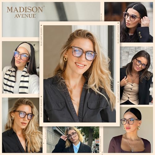 Madison Avenue Blue Light Blocking Glasses Oversized Fashion Blue Light Glasses for Women Anti Eyestrain & UV Protection C...