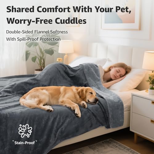 LOOBANI Waterproof Blanket for Bed: Reversible Soft Flannel Twin Bed Blanket 60" x 80", Leakproof Throw Spill-Proof Dog Pe...