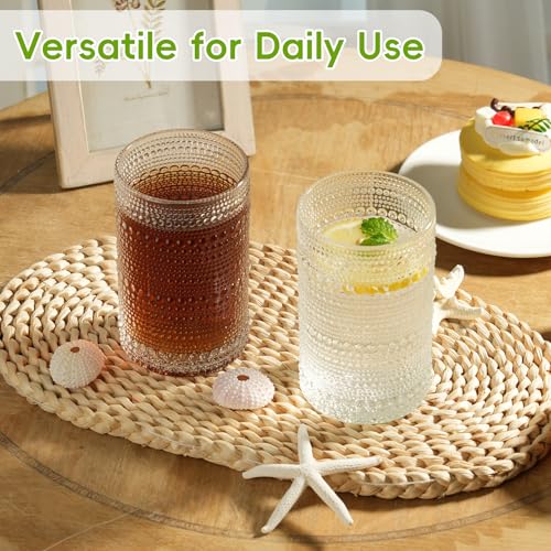 Moretoes Hobnail Drinking Glasses Set of 12,12 Oz Highball Glasses Clear Embossed Boho Water Glass Cups Kitchen Bar Tumble...