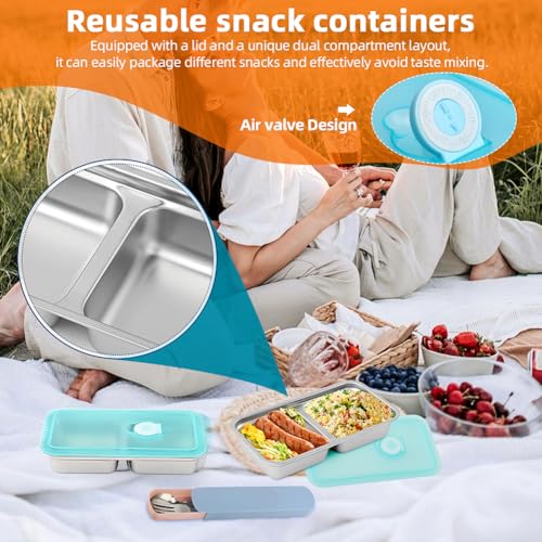 Kazheon Grab and Go Snack Containers,Stainless Steel Double Compartment Snack Containers with Lids,Reusable Condiment with...