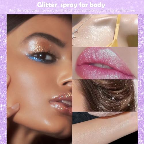 Yosca Body Glitter Spray, 30ML Loose Laser Body Shimmer Powder Holographic Hair Spray Silver Glitter Sparkle Highlighter M...
