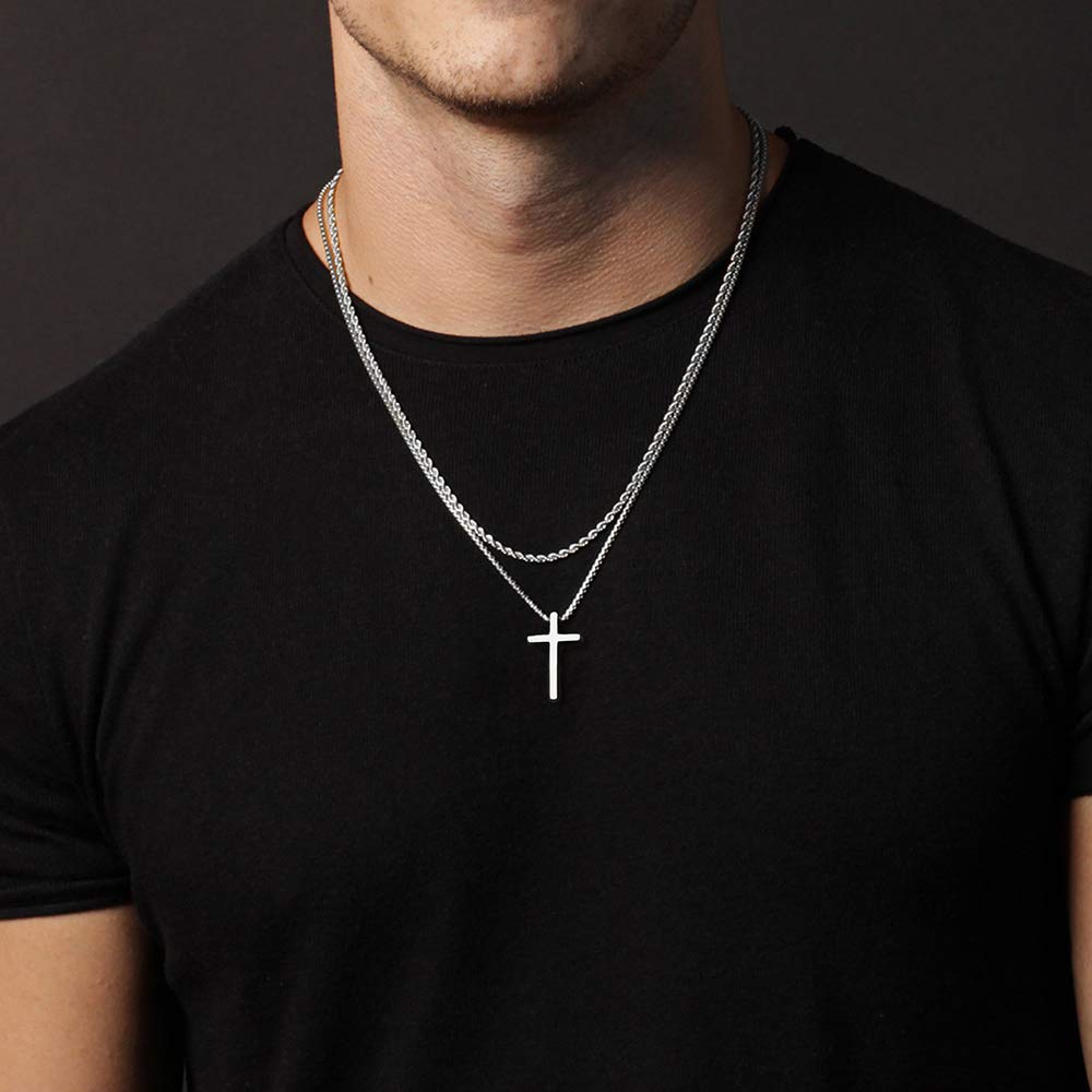 Ursteel Cross Necklace for Men, Stainless Steel Cross Chain Silver Mens Cross Necklace 18 Inch, Christian Jewelry Cross Necklace