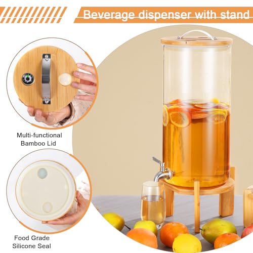 Beverage Dispenser,2.9 Gallon Glass Drink Dispenser with Stand,Glass water dispenser with Spigot, Large Drink Dispensers f...