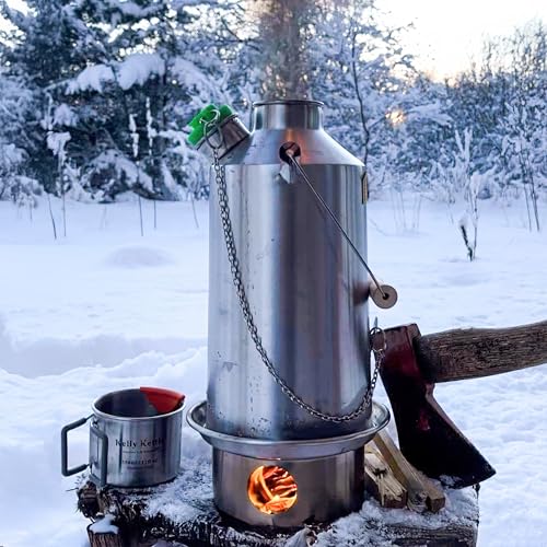 Kelly Kettle Base Camp Stainless Steel Basic Kit 54 oz.(1.6 LTR) Large Stainless Steel Camp Kettle, Lightweight Camping Ke...