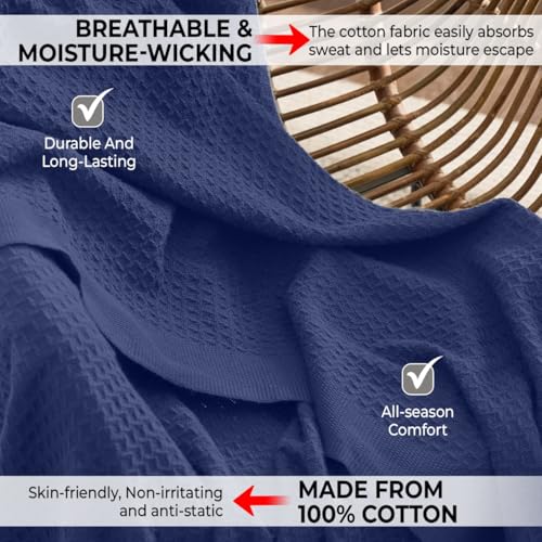 100% Cotton Blankets Queen Size for Bed - Waffle Weave Blankets for Summer, Lightweight and Breathable Soft Woven Blanket ...