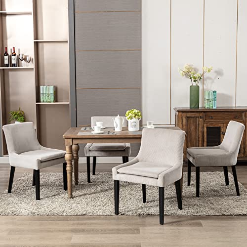 COLAMY Modern Dining Chairs Set of 4, Upholstered Corduroy Accent Side Leisure Chairs with Mid Back and Wood Legs for Livi...