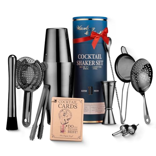 Mixology & Craft Cocktail Shaker Set: 11-Piece Weighted Boston Shaker Kit | Complete Cocktail Kit Gift Set | Top Bartender...