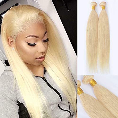 Msthoo 613 Brazilian Virgin Hair Bundles Blonde Silky Straight Human Hair Extensions Replacement Bundle for Women 30 inches