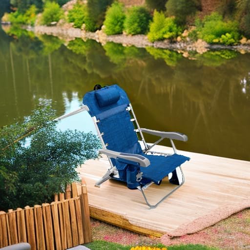 Homevative Backpack Fold-Up Beach Chair, 5 Positions, Towel bar, Cooler, Storage Pouch, Cup Holder and Phone Pocket