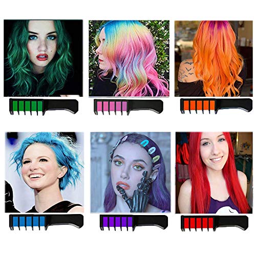 EBANKU Temporary Hair Chalk Comb, 6 Color Washable Hair Chalk Set for Girls Kids Gifts on Cosplay DIY Halloween Christmas Birthday Party Children's Day