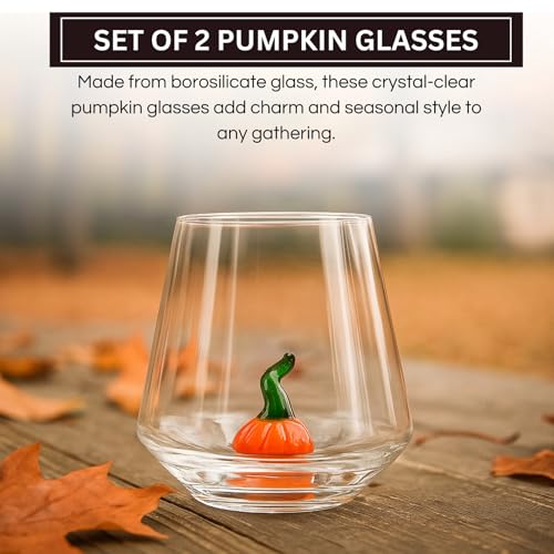 2 Pack Pumpkin Wine Glasses in Orange & Red Jack O Lantern Stemless Cups Parties Restaurants Bars & Home Fall Table Decora...