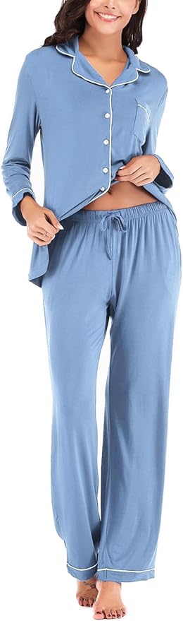 Aamikast Women's Pajama Sets Long Sleeve Button Down Sleepwear Nightwear Soft Pjs Lounge Sets
