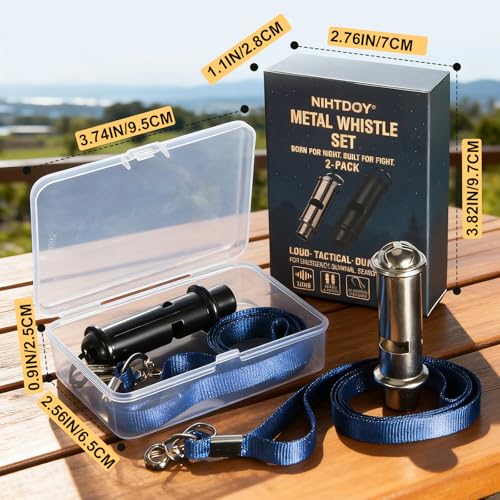 Nihtdoy Dual Emergency Whistles (2 Pack) – 120dB Survival Whistles for Hiking, Camping & Rescue – Lightweight, Durable, On...