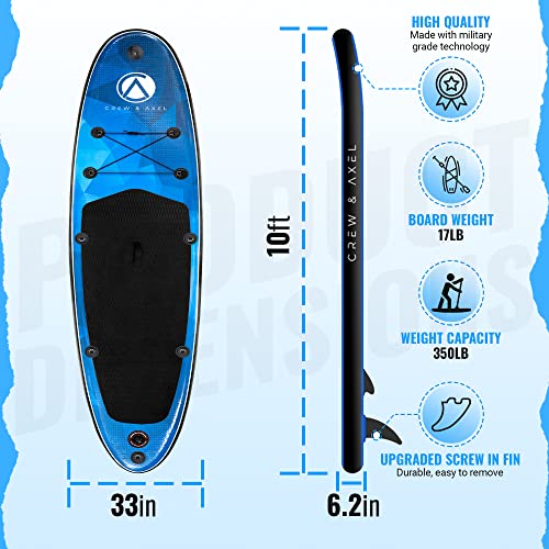 Crew Axel Inflatable Paddle Board 10’33’6” Extra Wide & Lightweight (18lb) Paddle Board – Premium SUP Set Includes 2 Bags,...
