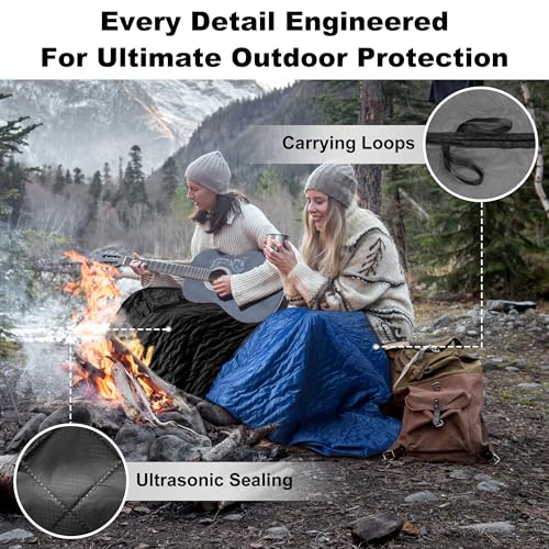 Waterproof Outdoor Blanket Packable, Stadium Blankets for Camping with Sherpa Fleece Lining, Large Windproof Emergency Thr...
