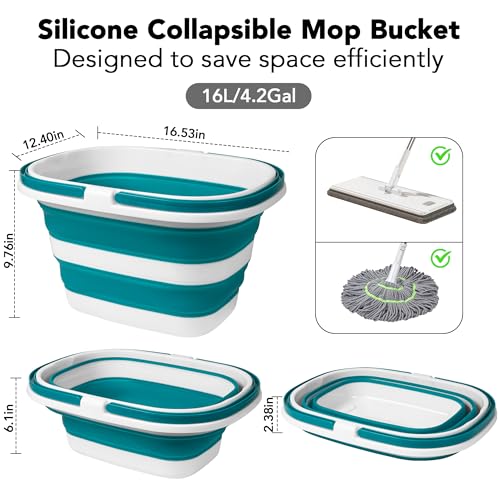 2 Pack Collapsible Mop Bucket, 16L(4.2 Gal) Plastic Bucket for House Cleaning, Car Washing, Silicone Cleaning Supplier Org...