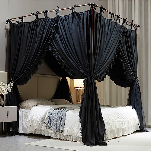 AIOOO 4 Corners Post Princess Curtain Bed Canopy Double Layer Cozy Mosquito Net Mesh and Cloth for Girls Adults Bedroom De...