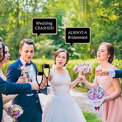 52PCS Wedding Photo Booth Props with Stick Bridal Shower Photo Booth Props Funny Photo Props, Wedding Party Supplies for B...