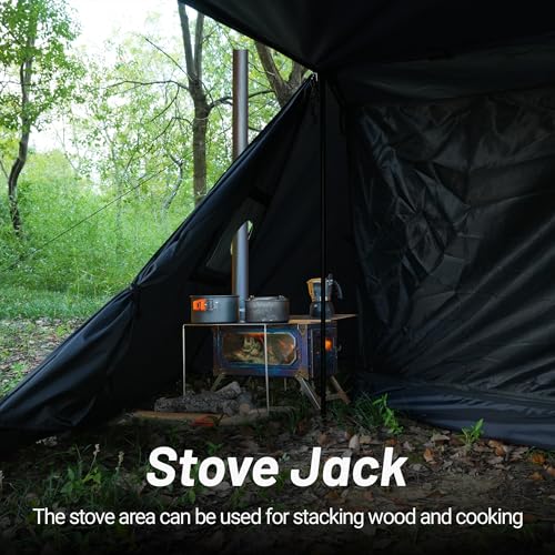 Hot Tent for 1-2 Person, PU3000mm Waterproof, Aluminum Poles for Winter Camping with Stove Jack (Fire-Resistant), Ventilat...