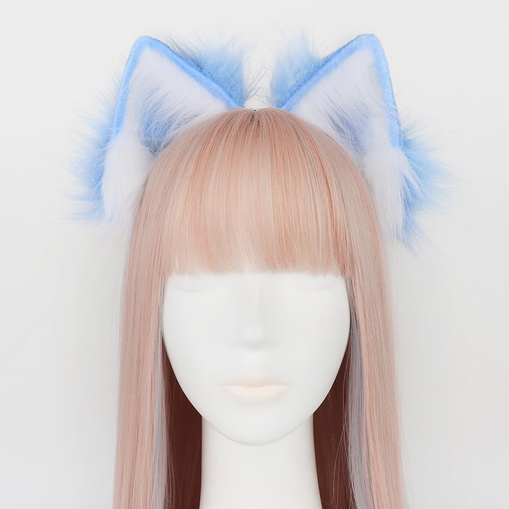 JUNBOON Faux Fur Cat Ears and Wolf Fox Tail Set Adult Claw Glove Kit for Halloween Anime Cosplay Party