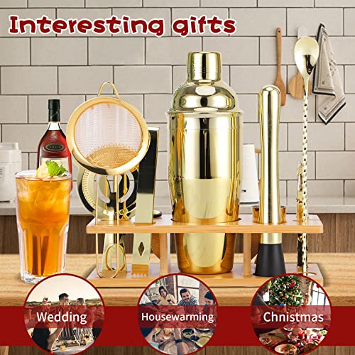 OBALY Bartender Kit 11-Piece Cocktail Shaker-Muddler for Cocktails 25oz Boston Shaker-Bar Accessories with Stylish Bamboo ...