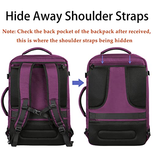 MATEIN Large Purple Travel Backpack, Water Resistant Airplane Backpack for Women, Expandable Casual Daypack for Work, Inte...
