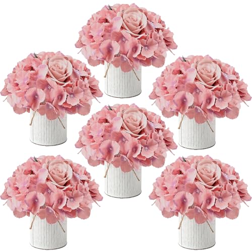 DIYDOFUN Flower Table Centerpieces - Set of 6 Floral Arrangement Artificial Wedding Hydrangeas Floral Arrangement with Rus...