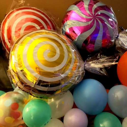 Sweet Candy Balloon Set Candies Theme Swirl Helium Mylar Foil Balloons Party Birthday Decor Supplies Round Daughters 12 Pc...