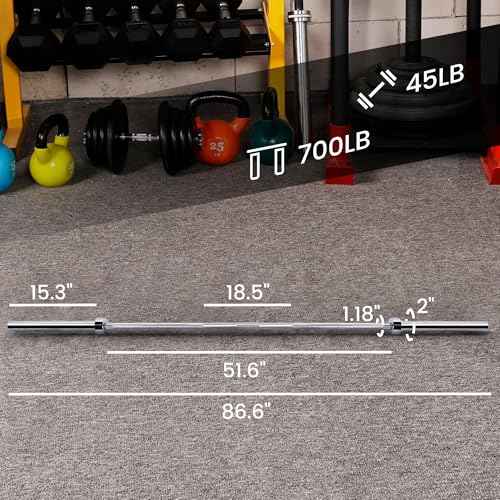 Fitvids 2 Inch Olympic Barbell Bar for Powerlifting & Weightlifting, 700 Pound Capacity, Multiple Sizes