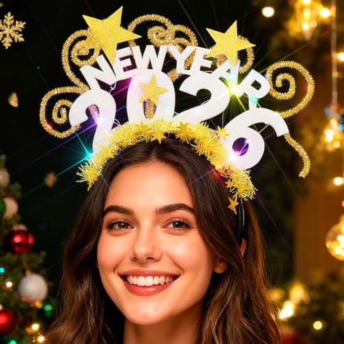 GORTIN Light up 2026 New Years Headband LED Christmas Headpiece Holiday Hair Accessories for Women