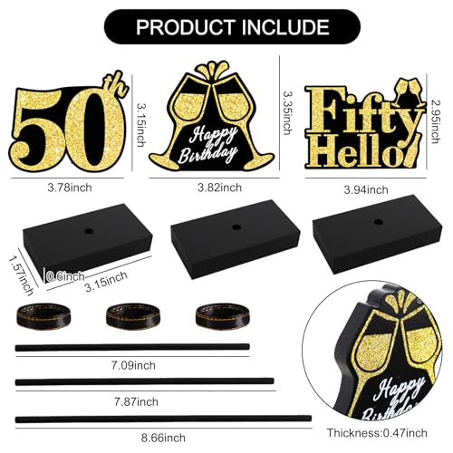BAOOOFUL 50th Black Gold Glitter Centerpieces for 50th Birthday Table Decorations,Wood Signs Happy Fifty Years Old B-Day T...
