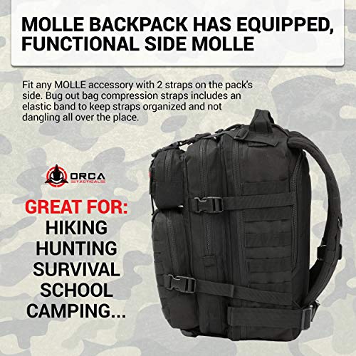 ORCA 34L Military Tactical Backpack – Heavy Duty Waterproof Rucksack for Camping, Hiking & Survival, 600D Polyester (Black)